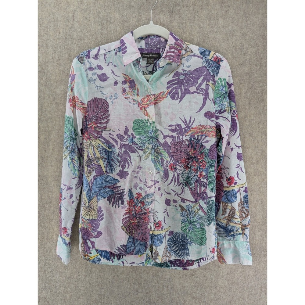 Tommy Bahama Womens XXS Tropical Floral Linen Blend Long Sleeve Button Up Shirt